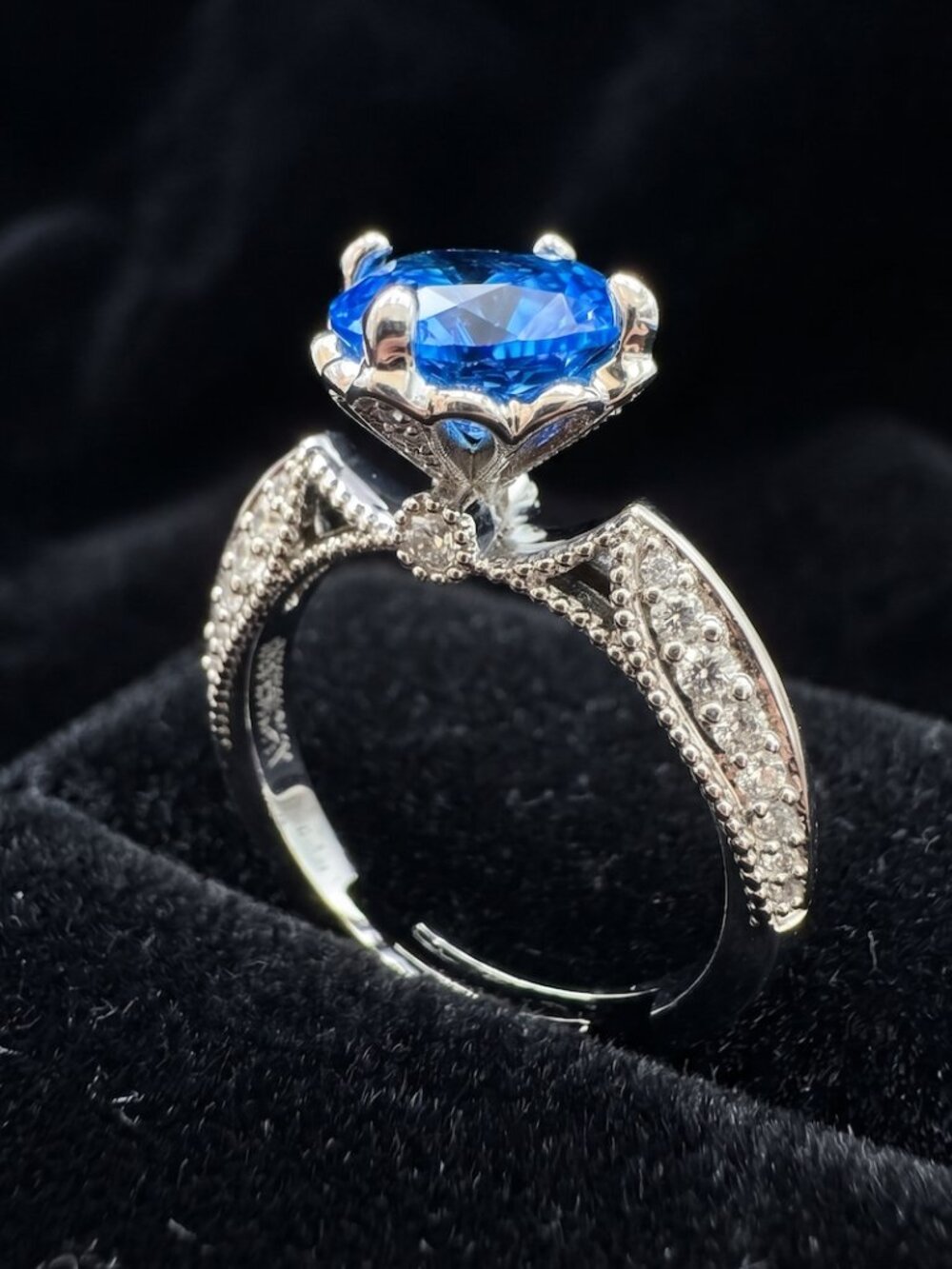 Givenchy 18K Gold Plated Blue Crystal Statement Ring (Adjustable Sz 7-9)